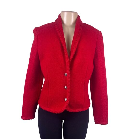 Talbots Womens Red Wool Blazer Textured Design Silver Buttons Size 4 - Picture 2 of 8